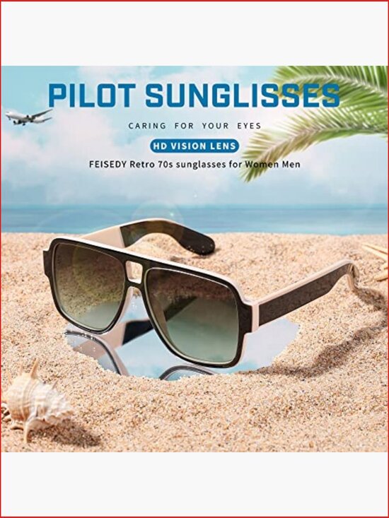 Retro 70s Oversized Pilot Square Frame Plastic Sunglasses UV400 Protection main image 7